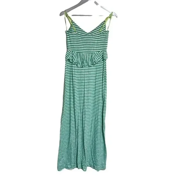 Max Studio S green & white striped ruffle top maxi‎ dress - Picture 4 of 7